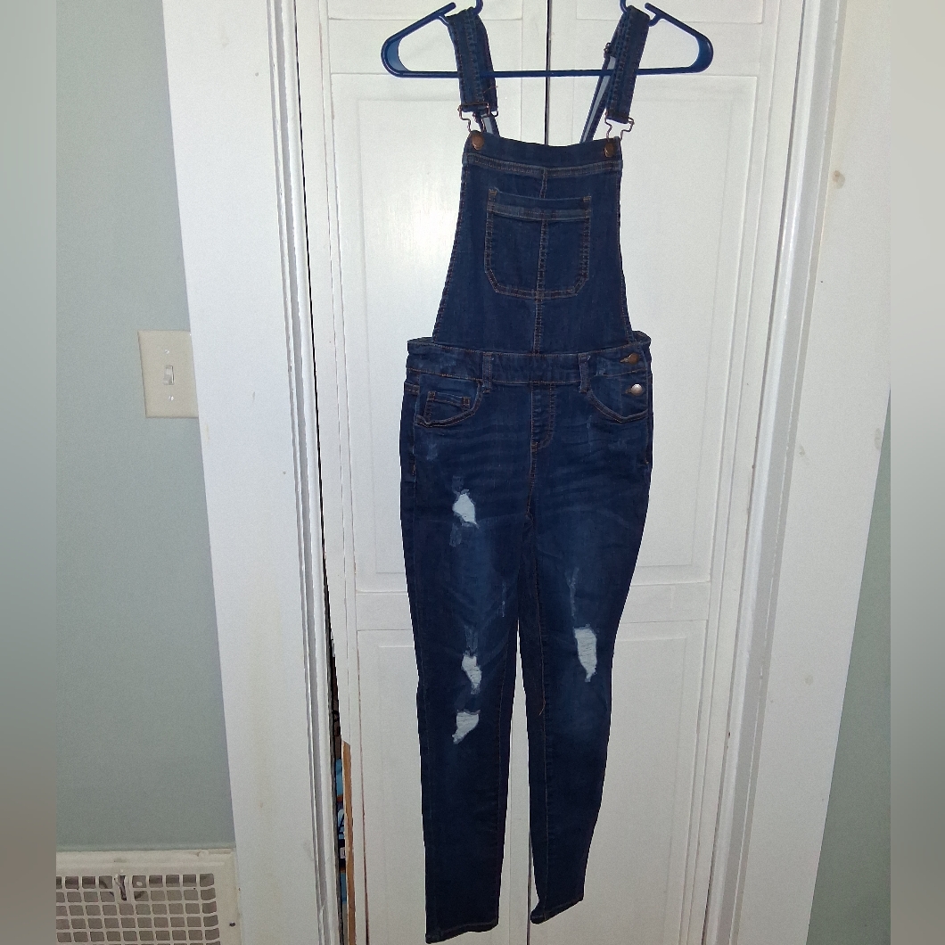 Wax Jean Navy Distressed Dark Wash Denim Overalls